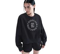 Damen Tennissweatshirt Nike Court Heritage Phoenix Fleece Over Oversized Crew Neck - black/anthracite - Schwarz (XL)
