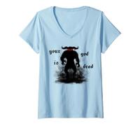Damen Teufel Hölle Nine trve Metalhead Inch Comic Con Satan Nails T-Shirt mit V-Ausschnitt