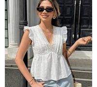 Damen Textur Stoff Spitze Patchwork ärmelloses V-Ausschnitt Trägertop, Spitze Saum Trägertop, Sommer Camisole