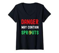 Damen Thanksgiving Christmas Day Witze Danger May Contain Sprouts T-Shirt mit V-Ausschnitt