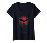 Damen The Batman Logo Red Window T-Shirt mit V-Ausschnitt