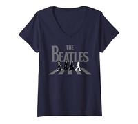 Damen The Beatles - Abbey Road Graustufenalbum Cover T-Shirt mit V-Ausschnitt, Marineblau, XXL