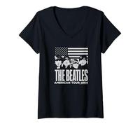 Damen The Beatles - Beatles American Tour 1969 Gruppe mit Flagge T-Shirt mit V-Ausschnitt