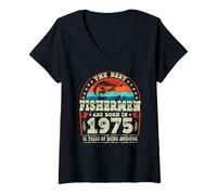Damen The Best Fishermen Born In 1975 Fishing Lovers 51. Geburtstag T-Shirt mit V-Ausschnitt