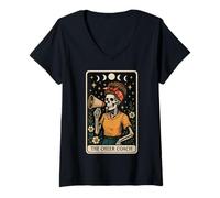 Damen The Cheer Coach Cheerleading Cheerleader Skelett Tarotkarte T-Shirt mit V-Ausschnitt