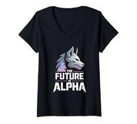Damen The Future is Alpha Wolf Meme Fearless Alpha Sigma Werwolf T-Shirt mit V-Ausschnitt