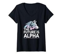 Damen The Future is Alpha Wolf Meme Fearless Alpha Sigma Werwolf T-Shirt mit V-Ausschnitt