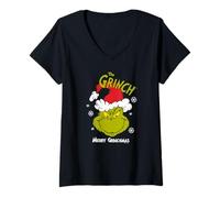 Damen The Grinch - Merry Christmas Weihnachten Original T-Shirt mit V-Ausschnitt