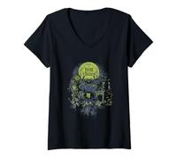 Damen The Haunted Mansion Halloween Haunted Montage Retro Poster T-Shirt mit V-Ausschnitt