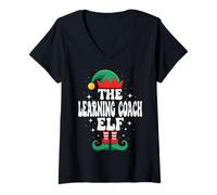 Damen The Learning Coach Elf, lustige, passende Weihnachtsfamilie T-Shirt mit V-Ausschnitt