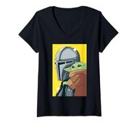 Damen The Mandalorian and Grogu Comic Art Style Side Portraits T-Shirt mit V-Ausschnitt