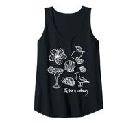 Damen The Sea is Calling Beach Ocean Hibiscus Vacation Line Art Tank Top