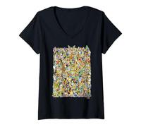 Damen The Simpsons All of Springfield Complete Cast of Characters T-Shirt mit V-Ausschnitt