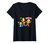 Damen The Simpsons Bart Lisa Maggie Happy 4th of July America USA T-Shirt mit V-Ausschnitt