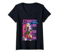 Damen The Super Mario Galaxy Movie Fox McCloud Retro Hero T-Shirt mit V-Ausschnitt