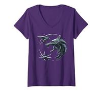 Damen The Witcher Destiny Crest Offiziell lizenziert T-Shirt mit V-Ausschnitt, Violett, XXL