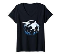 Damen The Witcher Logo Silhouette T-Shirt mit V-Ausschnitt