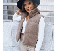 Damen Thermoweste aus weichem , stylische Steppweste mit Reißverschluss und Knopfverschluss, ärmellose Weste, hoher Stehkragen und praktische Taschen,