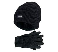 Damen Thinsulate Mütze und Handschuhe Set | THMO | Weiche Chenille gerippte Beanie Mütze & Handschuhe für Frauen - Schwarz Einheitsgröße