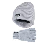 Damen Thinsulate Mütze und Handschuhe Set | THMO | Weiche Chenille gerippte Beanie Mütze & Handschuhe für Frauen - Grau Einheitsgröße