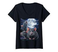 Damen Three Rat Moon Lustiges seltsam spezifisches verfluchtes Meme Tee Geschenke T-Shirt mit V-Ausschnitt
