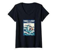 Damen Tides of the Fist Ocean Legend Surfing Monkey Wave T-Shirt mit V-Ausschnitt