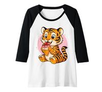 Damen Tiger Eating Ice Cream Grafik Jungen Mädchen Tiger Lover Raglan
