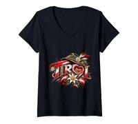Damen Tirol Trachtenhut Edelweiß Tiroler Herren Damen Geschenk T-Shirt mit V-Ausschnitt