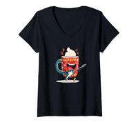 Damen Tolles E-Gitarren-Becher-Kostüm für Heißgetränke-Liebhaber T-Shirt mit V-Ausschnitt