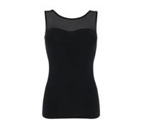 Damen-Top, ärmellos, in & aus Baumwolle, bi-elastisch, mit Tüll, erhältlich in Schwarz und Blau, Schwarz Medium