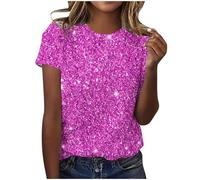 Damen-Top, Glitzer, Pailletten, bedruckt, kurzärmelig, Rundhalsausschnitt, kurzärmelig, lässig, elegant, festlich, weich, bequem, Workout-T-Shirt, modisch, Abendparty, Hochzeit, Glitzer-Oberteil,