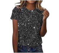 Damen-Top, Glitzer, Pailletten, bedruckt, kurzärmelig, Rundhalsausschnitt, kurzärmelig, lässig, elegant, festlich, weich, bequem, Workout-T-Shirt, modisch, Abendparty, Hochzeit, Glitzer-Oberteil,