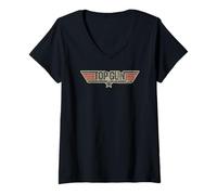 Damen Top Gun Aged and Distressed Color Logo Action Movie T-Shirt mit V-Ausschnitt