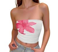 Damen-Top, kurz, rückenfrei, sexy, Caraco, ohne Träger, ärmellos, Y2K, E-Mädchen, Crop, Top, Bustier, Mode, einfarbig, Slim Fit, Tube, Hipster, Hot Pink, 38
