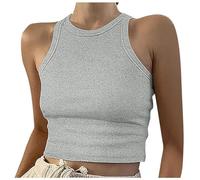 Damen Top Kurz Uni Damenweste Farbe Ärmellos Tank Rundhals Damenbluse Oberteile Damen Sommer Top Basic
