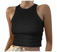 Damen Top Kurz Uni Damenweste Farbe Ärmellos Tank Rundhals Damenbluse Oberteile Damen Sommer Top Basic