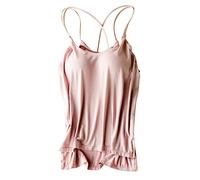 Damen Top Mit Integriertem Bh Cami, Verstellbarer Breiter Riemen Ohne Bügel Gepolstertes Ärmellose Trägertop Tank Basic Spaghetti-Top mit Cups Regal BH Eingebauter Weste U-Ausschnitt Casual Hemd