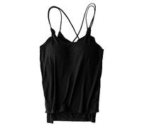 Damen Top Mit Integriertem Bh Cami, Verstellbarer Breiter Riemen Ohne Bügel Gepolstertes Ärmellose Trägertop Tank Basic Spaghetti-Top mit Cups Regal BH Eingebauter Weste U-Ausschnitt Casual Hemd