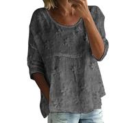 Damen-Tops aus Baumwolle und Leinen, Rundhalsausschnitt, kurzärmelig, Blusen für Damen, leicht, lockere Passform, Sommerhemden, Blumendruck, übergroße T-Shirts, Stretch, Übergröße, Tunika, Tops