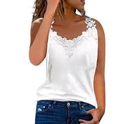 Damen Tops Sommer Frauen Elegant Einfarbig Spitze V-Ausschnitt Ärmelloses Tank Tops Loose Ärmellos Tank Freizeit Sleeveless Top Sommermode Basic Blusetops Bequemes Sleeveless T-Shirt