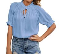 Damen Tops Sommer Kurze Ärmel Blusen,Chiffon Bluse,Edle Tunika,Bluse Schwarz Lang,Spitzenbluse Rosa,Satinbluse,Blaue Blusen Damen,Bluse Royalblau