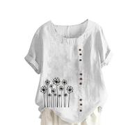 Damen Tops Sommer Leinenbluse Damen Baumwolle Leinen Shirt Elegante Leinenshirt Lose Kurzarm Blusen Frauen Longshirt Oversized Tee T-Shirt Meine Monatsabrechnungen Einsehen