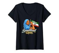 Damen Traditionelles Design mit der Flagge der Königin von Somaliland T-Shirt mit V-Ausschnitt