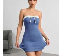 Damen-Trägerkleid aus gestricktem Denim mit Schleifendekor