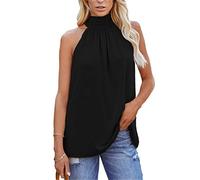 Damen-Trägershirt Sommer ärmelloses Neckholder Tanktop Tanktop Damen-Sommer-Trägertop Elegantes glattes ärmelloses Plissiertes Oberteil T-Shirt Damen-Sommer einfarbig Neckholder-Trägershirt