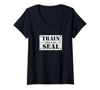 Damen Trainieren Sie wie EIN Fit-Siegel - vom Military-Style inspiriert T-Shirt mit V-Ausschnitt