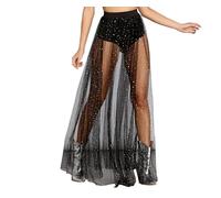 Damen transparente durchsichtige Maxiröcke, durchsichtiger Mesh-Langer fließender Rock für Konzert, Strand, Rave-Party