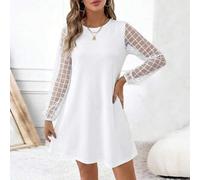 Damen Transparentes Langarm Einfarbiges Mini-Kleid