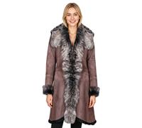 Damen-Trenchcoat aus braun-goldenem toskanischem Schafveloursleder - Celeste EU 48 / UK 20