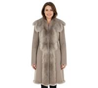 Damen-Trenchcoat aus hellgrauem toskanischem Schafveloursleder - Celeste EU 40 / UK 12